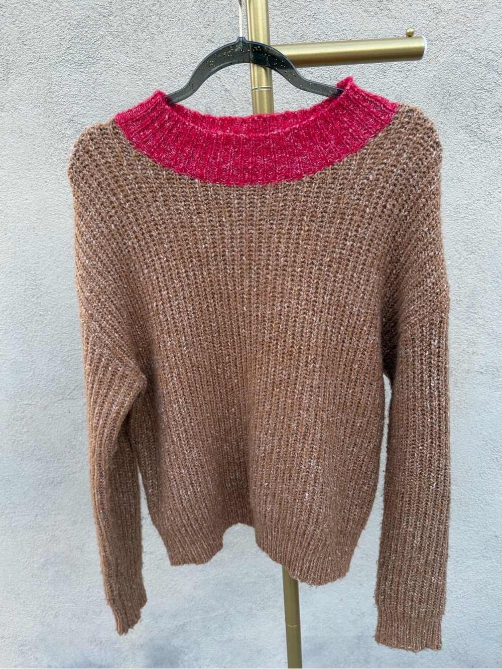 Anthropologie Sona Colorblock Chunky Knit Sweater Brown Tan Red Cozy Fall Preppy